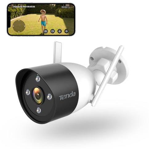 Tenda Überwachungskamera für den Außenbereich mit Farbiger Nachtsicht, 3 MP WLAN-Kamera mit IP66 wasserdicht, Bewegungserkennung, Zwei-Wege-Audio, integrierte Sirene, SD-Karte/Cloud-Speicher (CT6)