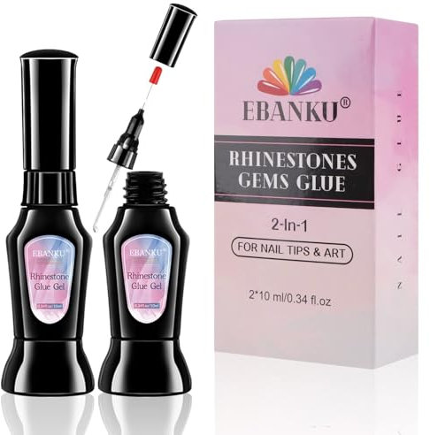 EBANKU 2 Pezzi Forte Colla per Unghie Gel con Pennello, Gel colla unghie finte per Strass, Ahesive UV Gel Colla per unghie, colla unghie per manicure da donna