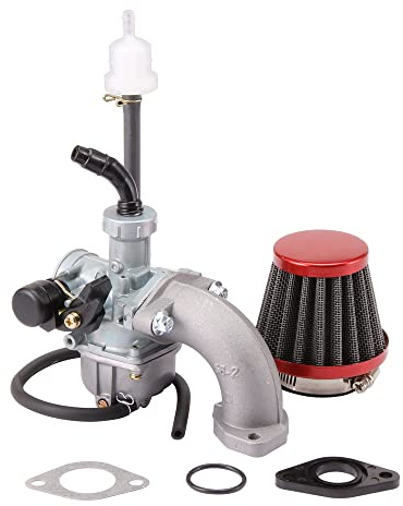 GOOFIT Carburateur avec étranglement à la main Filte d'air rouge tuyau d'admission Filtre carburant Joint Carb Remplacement pour 4 Stroke 50cc 70cc 80cc 90cc 110cc 125cc Dirt Bike and Go Kart ATV Quad