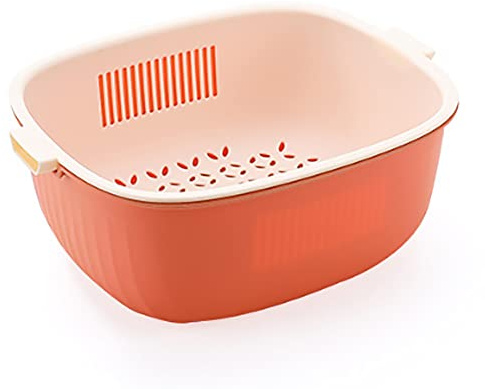Youka Küchensieb-Abflusskorb, 2-in-1-Sieb-Schüssel-Set, PP-Kunststoff, BPA-frei, doppellagig, abnehmbar, zum Waschen von Gemüse und Obst (Rectangular, Orange), XCLZ-rectangular-ORANGE