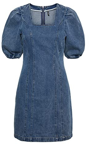 PCBRU SS Square Neck Dress BC - Vestido, Medio De Mezclilla Azul, M