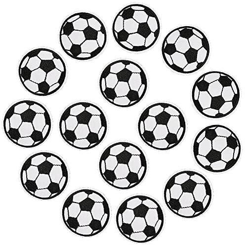 JIHUOO 20 Stück 3cm Fußballmotiv Aufnäher zum Aufbügeln Aufbügelbilder Fußball Fussball Bügelbilder Patches Stickerei Applikation zum Aufnähen für Kleidung Jeans
