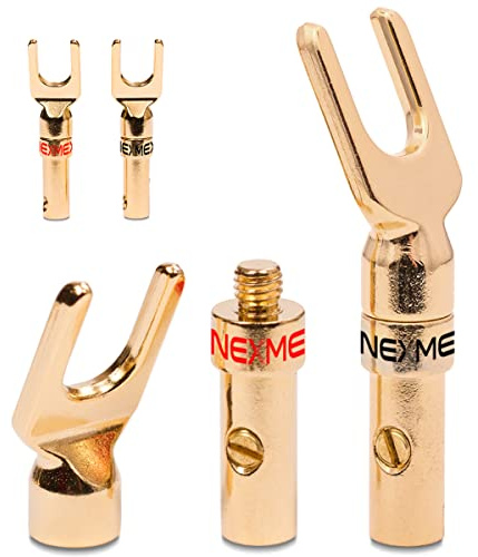 NEXMEX Kabelschuhe Gabelschuhe - 4 Stück Stecker als Set - Y-Anschluss Steckverbinder 24K vergoldet für Lautsprecherkabel - für HiFi Receiver Verstärker