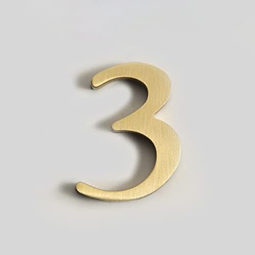 3D Self Adhesive Brass House Plaque Numbers Stickers 0-9 Letters ABC Metal Electroplated Digital Doorplate for Apartment Room Home Door Number Sign Mailbox Address Street Hotel Indoor, Anti-Rust (3)