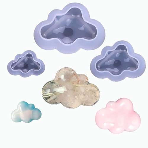 3Pcs/Set 3D Cloud Shape Silicone Molds for DIY Fondant Candy Making Chocolate Mold Desserts Ice Cube Gum Soap Clay Biscuit Plaster Resin Cupcake Topper Cake Decor Moulds