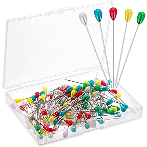 ASTER 100 Stück Bunte Stecknadeln mit Kopf, 55 mm Glaskopfnadeln Edelstahl Nähen Pins Glaskopfstecknadeln Buntkopf Perlen Nadeln, für Blumensträuße Stoffe Nähen Schneidern Näharbeiten