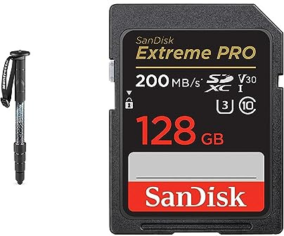 Manfrotto Element MII MMELMIIA5BK, leichtes Alu-Reise-Einbeinstativ & SanDisk Extreme PRO SDXC UHS-I Speicherkarte 128 GB