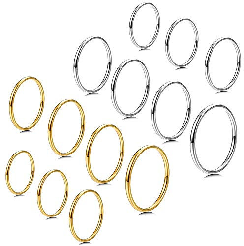 Milacolato 1mm Edelstahl Stapelringe für Damen | Dünne Goldene Glattbandringe | Kombinierbare Knöchelringe Daumen Pinky Midi Ringe Größe 3/4/5/6/7/8/9 Gold Silber