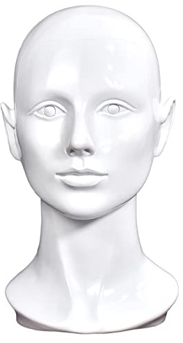 PVC weibliche Schaufensterpuppe Perücke Kopf mit Schulter Büste Manikin Puppenkopf für Display Haar Hut Maske Sonnenbrille Perücke Schmuck(White)