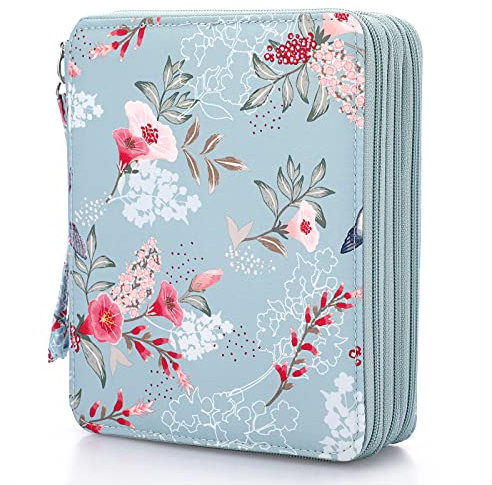 SUMNACON Federmäppchen 120 Bleistift Organizier Buntstift-Organizer mit großem Fassungsvermögen und Halter für Schule Büro Reise Geschenk Fuer Familie und Freunden(Blumen-und Vogelmotiv Hellblau)
