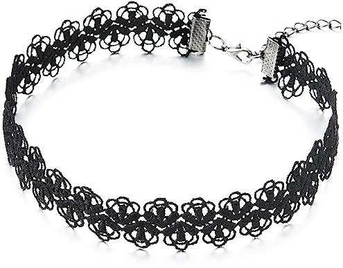 COOLSTEELANDBEYOND Femme Noir Fleur Dentelle Tattoo Choker Collier