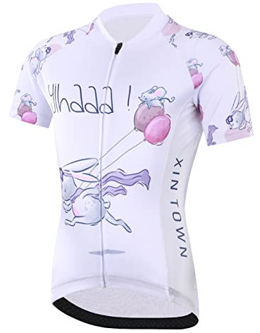 SXSHUN Kinder Jungen Radtrikot Set Mädchen Fahrrad Trikot Fahrradanzug Kurzarm Shirt&Radhose Radsport Anzug, Weiß+Kaninchen, 122-128