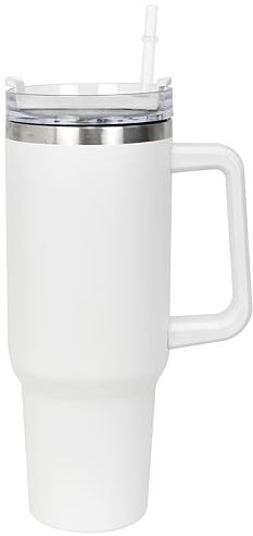 1200 mL Gobelet Isotherme à Double Paroi, Bouteille Isotherme en Acier Inoxydable avec Poignée, Gobelet de Voyage, Tasse de Café de Voiture (Blanc)