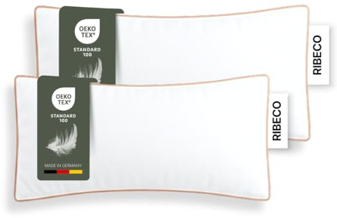 RIBECO GERMANY Federkissen Ella 2er Set 40x80cm, Kopfkissen Made in Germany | mit optimaler Stützkraft für den Kopf- und Nackenbereich, hergestellt aus Federn & Daunen