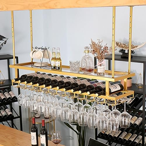 SAGIDAR Regal Weinglas Aufbewahrung 60cm-200cm, Metall Hängende Weinglashalter, Mehrschichtspeicher, Bar Dekoration Display Regal, Höhe/Breite Einstellbar, Weinglas-Halter Für Stielgläser