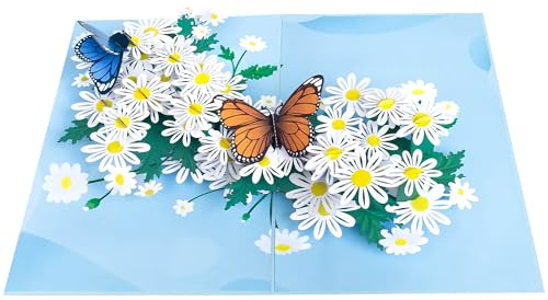 Sweetpopup® 3D Pop-Up Karte Gänseblümchen mit Schmetterlingen – Blumen Glückwunschkarte für Geburtstag, Muttertag & Frühling – Geschenk für Frauen (087)