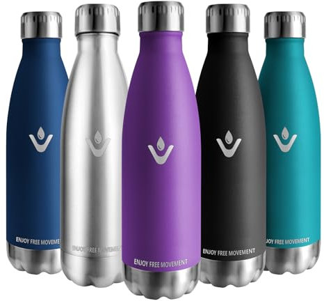 Vikaster Gourde, 500ml Gourde isotherme, Sans-BPA Gourde inox, Etanche bouteille Approprié & Adulte, Sport, Gym, école, Extérieur