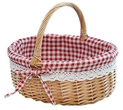 Luxshiny Geflochtene Mädchen Blumenkorb Bauernkorb Rattan Osterkorb Picknick-aufbewahrungstasche Gewobener Korb Kinder Fräulein Sache Hölzern Rot Blütenkorb