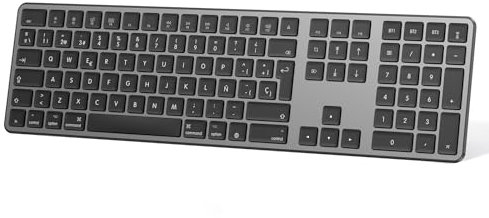 OMOTON Teclado Inalámbrico Bluetooth, Recargable, para Mac OS, Distribución en Español, con Teclado Numérico, Compatible con MacBook Air/Pro/iMac, 3 Canales Bluetooth, Diseño Ergonómico