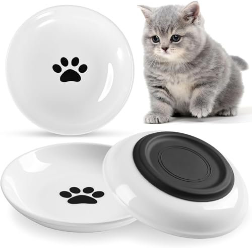 Auauraintt 3 pezzi Ciotole per gatti in ceramica, con base in gomma antiscivolo, Ciotola Piatta Gatti per Alleviare l'affaticamento Dei Baffi, per gatti e piccoli animali