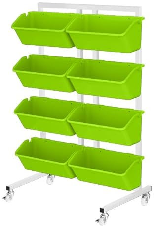 SXHEYUY Soporte Exhibición Flores con Cubos 8 Piezas, Carro Plantas 4 Capas Soporte Flores Acero Inoxidable con Ruedas, Ideal para Floristerías, Verduras, Cafés Y Oficinas,Light Green