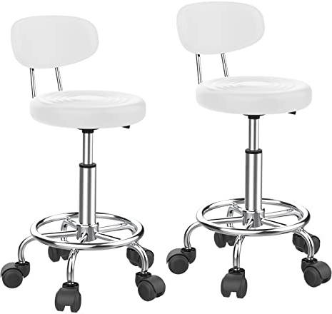 PIPOXER Juego de 2 taburetes de peluquería con respaldo taburete rodante, giratorio de 360°, regulable en altura 46,5-61,5 cm, taburete de oficina ergonómico, adecuado para salones de masaje