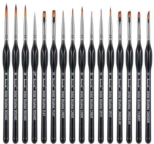 Brusarth Detail Paint Brushes, Miniature Paint Brushes Set, 16 pcs | Model Brushes Micro Detail Paint Brush Set,Fine Detailing for Acrylics,Oils,Watercolors & Paint by Number,Figurine