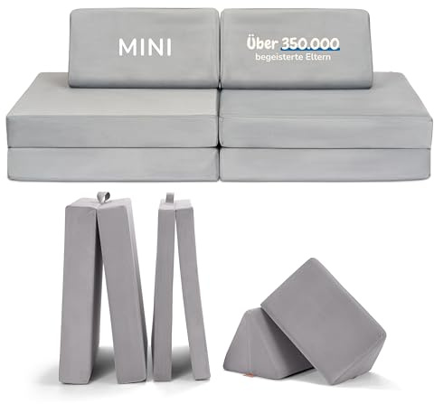 Funzy Mini Spielsofa für Kinder - Mini für kreatives Spielen, Modulare Spielcouch, Waschbarer Bezug, Robust & Langlebig, ÖKO-TEX® 100 Standard Zertifiziert, 3 Jahre Garantie, Velour Mond Grau