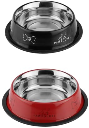 Stainless Steel Dog Bowl Pack of 2, Food & Water Bowl for Dogs, Durable Dog Feeding Bowl, Bowls for Medium Dogs, Easy to Clean, Anti-Skid Pet Bowl 24 oz (Black & Red)
