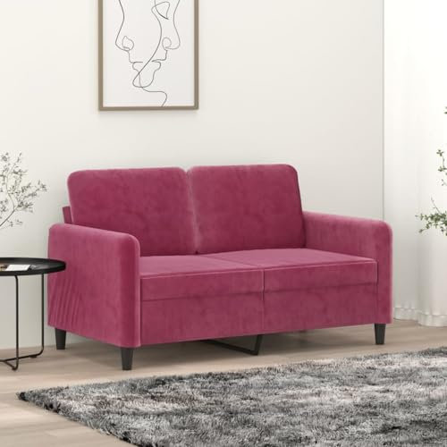 Willood 2-Sitzer Sofa, Loungesofa Couch mit Armlehnen Rückenkissen, Wohnzimmersofa Designsofa Metallgestell, Sitzmöbel Zweisitzer Weißrot 120 cm Samt