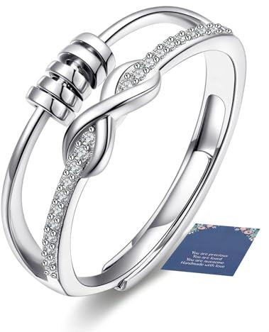 Kenivira Angst Ring für Damen - Anti-Stress und Anxiety Verstellbarer Spinner Ring - Silber Schmuck Geschenk