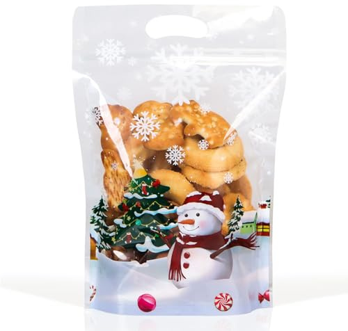50 Stk Weihnachten Geschenkbeutel Weihnachtstüten Süßigkeiten Weihnachtsgeschenkbeutel Geschenktüten Säckchen Plastik Süßigkeitentasche Adventskalender Taschen Partytüten mitgebsel Geschenk Party