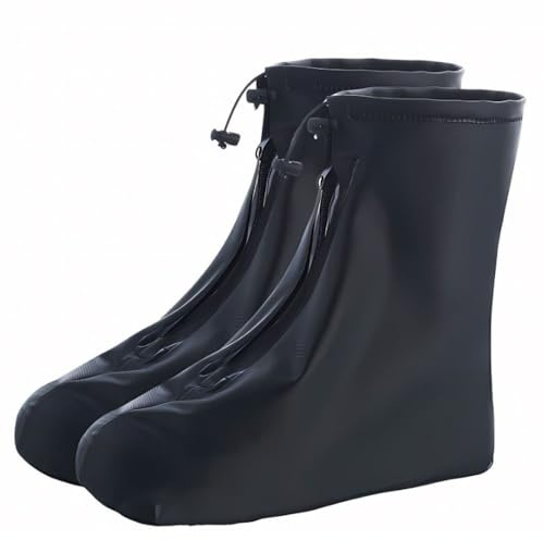 LATRAT 1 paio di copriscarpe impermeabili, copriscarpe impermeabili riutilizzabili con cerniera copristivali da pioggia, stivali da pioggia antiscivolo Muddy Road, Unisex, nero, XXL