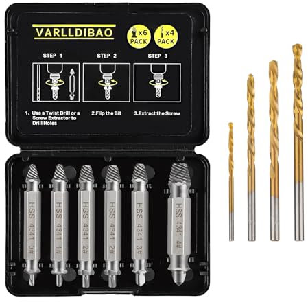 Gift for Man-10 PCS Damaged Screw Extractor Set,6 PCS Screw Extractor Remover Kit and 4 PCS Left-hand Twist Drill Bit Kit for Stripped Screws & Drill Bit