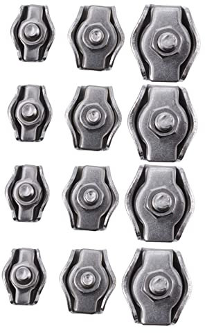 HAWILLOSCH 12pcs Stainless Steel Wire Rope Clips Single and Double Cable Clamps M2 M3 M4 Rope Connectors Splicer Clips Kit and Cable Fastening in Industrial and Garden Use