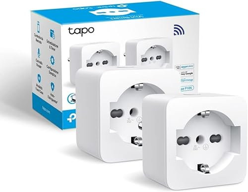 Tapo P105(2-pack) Presa Smart Italiana, WiFi Intelligente Smart Plug, Controllo Vocale, Compatibile con Alexa e Google Home, Controllo Remoto Tramite APP Tapo, Tempo di Preselezione
