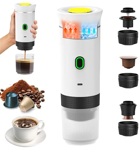 Umisu Machine à Café Portable 3 en 1, Cafetière Espresso Électrique 12V pour Voiture, Compatible Capsules et Café Moulu, Chauffage Rapide 4 à 6 Minutes, pour Camping, Voyage et Maison (Blanc)
