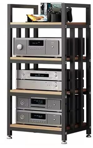 YKMYXZ， Estantería de suelo for equipos de música HiFi, con 4 niveles de audio y vídeo for altavoces, tocadiscos y componentes.(Black)