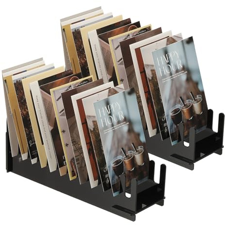 PATIKIL 2Pack 12-Tier Clear Greeting Card Display Stand, Acrylic Sticker Display Stand Portable Postcard Rack Holder Organizer for Envelopes Photo Desk Book Stamp, Black