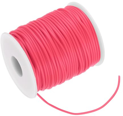 sourcing map Cuerda de goma hueca de 54.7 yardas, 2 mm, cuerda de peluquería para tejer, joyería, cordones huecos de silicona para collares, pulseras, tejer, manualidades, abalorios, color rojo rosa