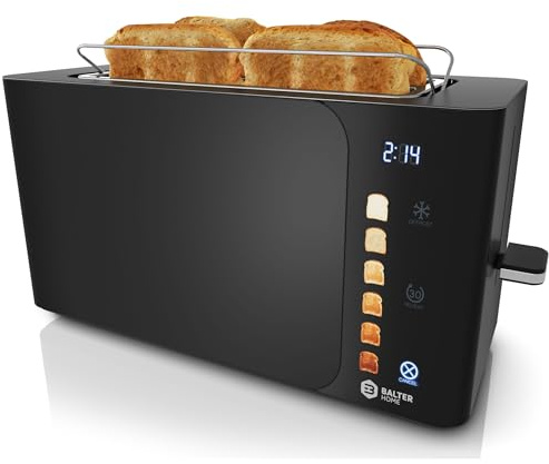 Balter Toaster 4 Slice wide slots, Long Slot, Stainless Steel, Touch Screen, Built-in Rack, Extra wide slots for Thick Breads & Bagel, Timer, BPA-Free, Removable Tray, Black/Touch