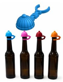 Flaschenhut | Flaschenverschluss | 4x Flaschen Deckel | Flaschen Verschluss für Bier und Glasflaschen mit stylischem Design (Orange/Blau/Rot/Pink, Mütze)