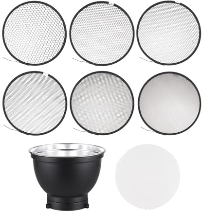 Aumotop Kit Griglia a Nido D'ape per Fotografia Emissione Luminosa Migliorata per Effetti di Illuminazione Professionali Fotografia di Prodotti e Matrimoni Riflettore da 7 Pollici in Lega Alluminio