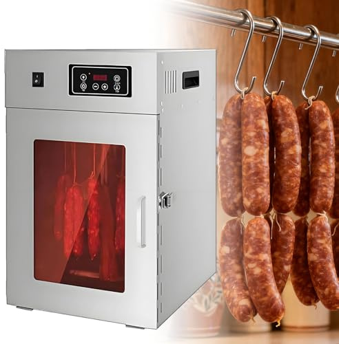 WTRYRN Gewerblicher Fleisch-Trockenreifer – Edelstahl-Trockenreifeschrank mit 360°-Drehung, 30–90 °C Temperaturregelung und 24-Stunden-Timer, 7,5 kg Fassungsvermögen für Beef Jerky und Würstchen