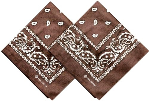 ZENO 100 % bomull och naturliga fibrer bandana scarf – unisex för män och kvinnor – mjuk, hållbar, maskintvättbar, Brun 2-pack, 21 x 21 in
