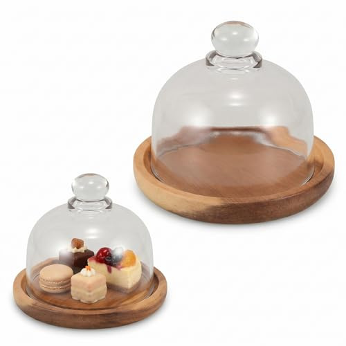 SUPVOX Mini Présentoir À Gâteaux Avec Couvercle En Dôme Plateau De Service À Dessert En Bois D'Acacia Assiette À Cupcakes Pour Fêtes Banquets Et Usage Domestique