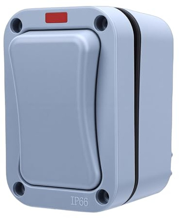 Asixxsix Interruptor de Luz para Exteriores, Interruptor para Exteriores a Prueba de Agua IP66, 1 Unidad, 1 Vía, Interruptores de Control Eléctrico Exterior Individuales para,