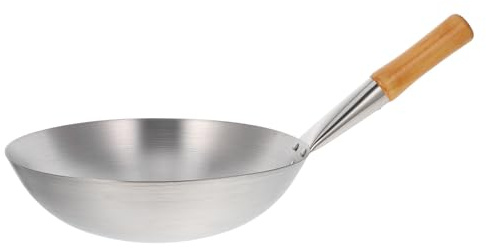 BATHVEVE Padella Wok in Acciaio Inossidabile Manico Singolo, Design Stabile e Pratico, per Friggere Verdure nella Vita Quotidiana, Colore Argento