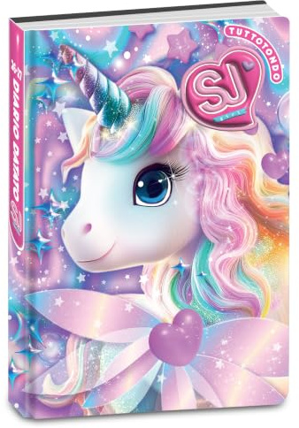 SJ GANG STYLE JAM GANG Diario Scuola Elementare Datato 10 Mesi,Unicorno Cuore, 352 Pagine, Copertina Imbottita con Angoli Arrotondati, Segnalibro e Stickers Inclusi, Formato 14 x 20,6 cm, Bambina