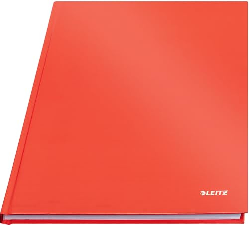 Leitz A4 Notizbuch liniert, 160 Seiten, 80 Blatt FSC zertifiziertes 80 g/m² Papier, Stabiler, kratzfester Hardcover-Einband, Für Büro, Schule oder als Tagebuch, Solid Serie, Hellrot, 46650020